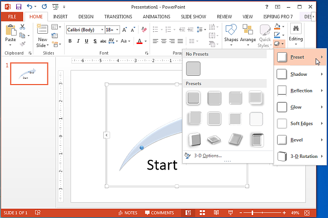 Presets for customizing arrow shapes in PowerPoint
