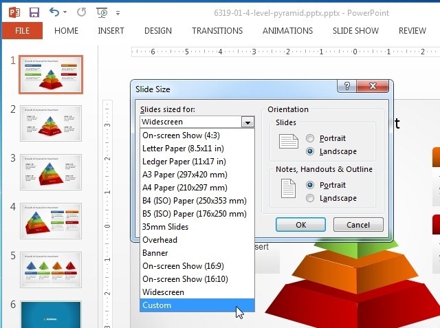 Slide size formats in PowerPoint 2013