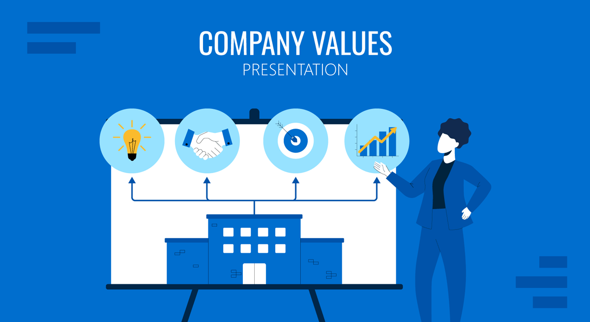 Cover for Company Values Presentation guide by SlideModel