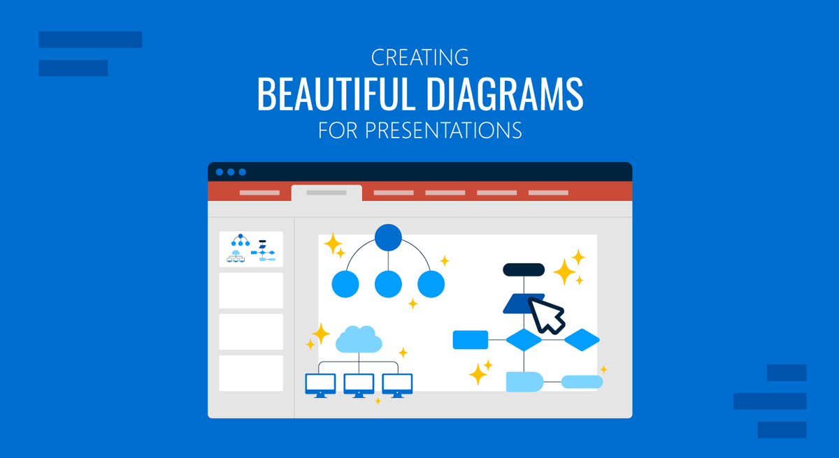 Cover for How to Create Beautiful Diagrams for Presentations guide by SlideModel