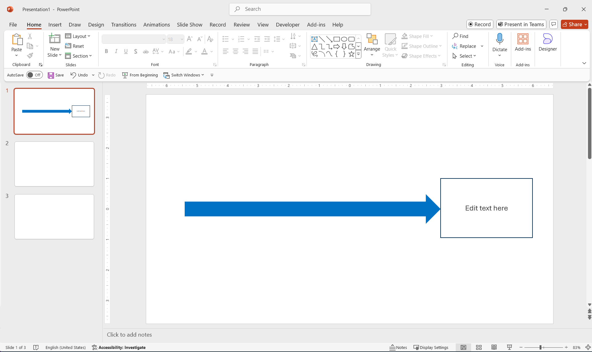 Create the fishbone spine in PowerPoint. Use arrow shapes and define the problem statement.