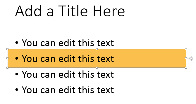 Highlight important text in a bullet list of a PowerPoint presentation slide