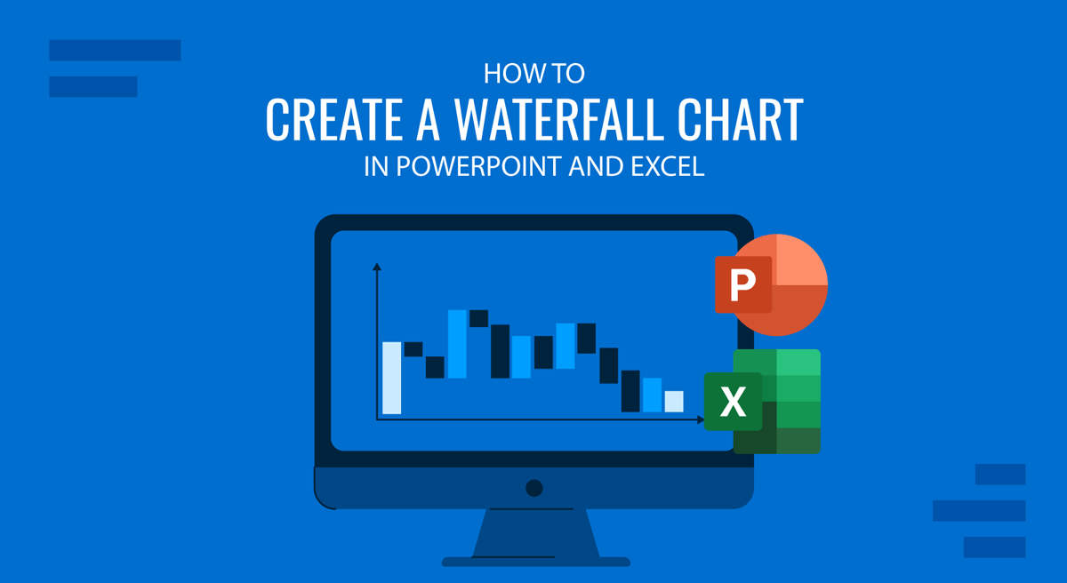 Cover for How to Create a Waterfall Chart in PowerPoint guide by SlideModel