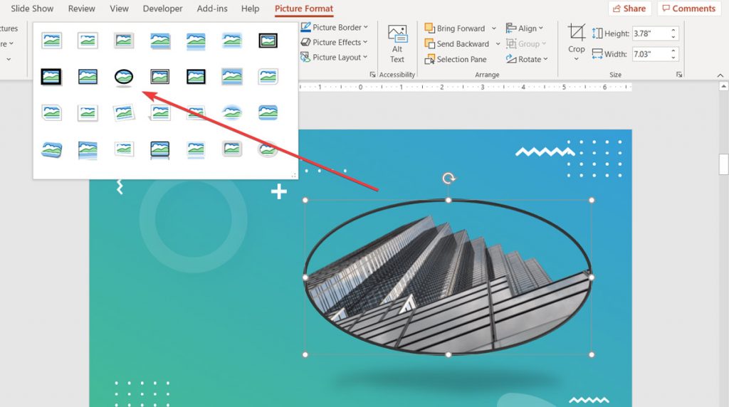 quick styles Pick a style and wrap the image without background into a shape in PowerPoint