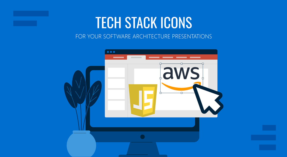 Tech stack icons guide for software architecture presentations by SlideModel